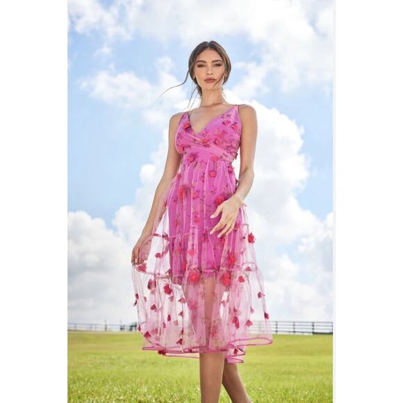 Dress the Population Pink Floral Midi Dress - Picture 1 of 13